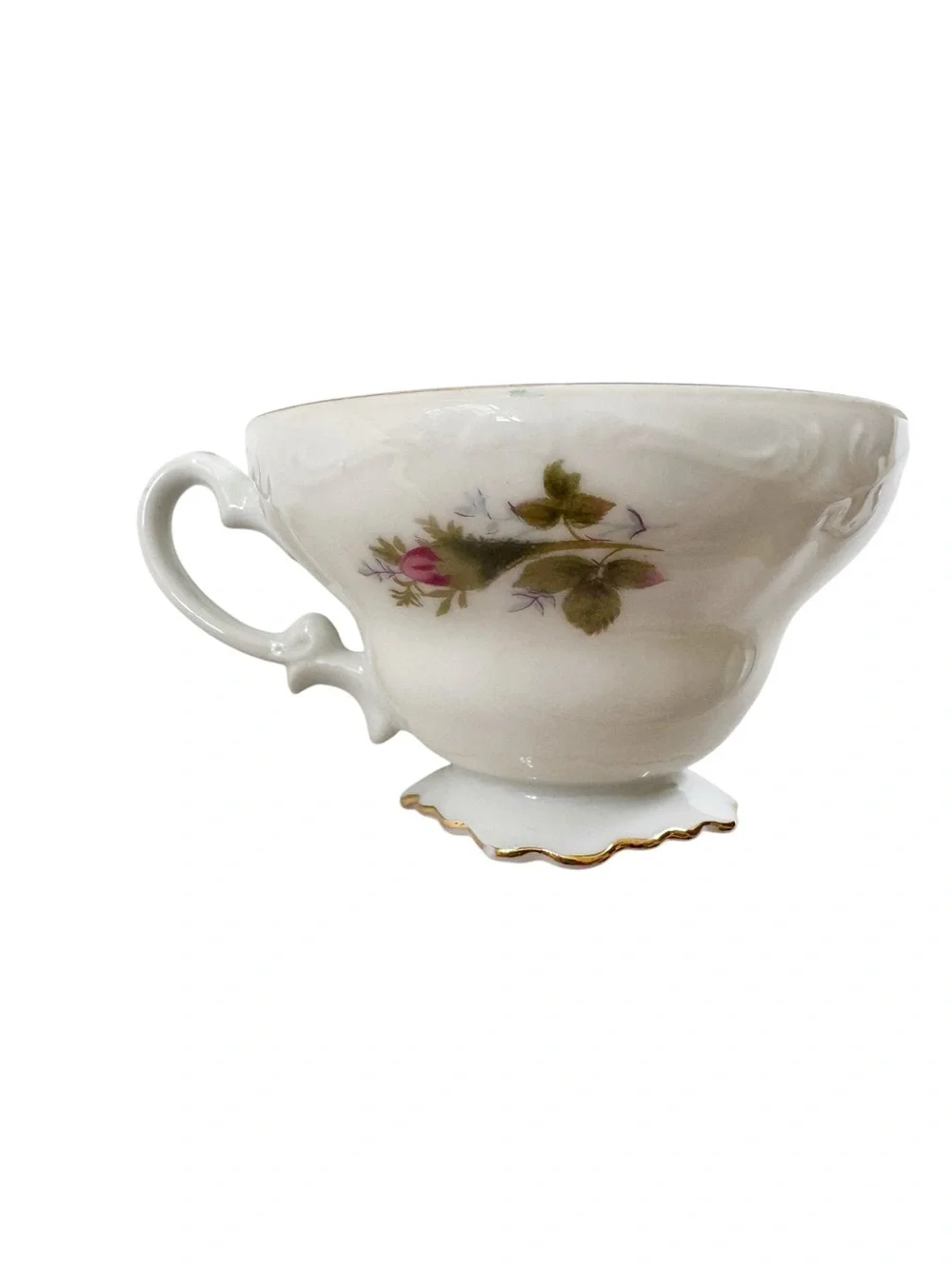 Vintage Cherry China Moss Rose Teacup and Saucer Set Gold Trim Made in Japan